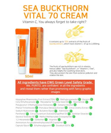 Buy Purito Sea Buckthorn Vital 70 Cream 50ml | Hydrating & Nourishing Skincare | International Shipping - Buy Online on GoSupps.com