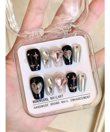 Handmade Wearing Armor Dark Pink Sweet Cool Style Nail Patch Water Diamond(Short S) - Buy Online on GoSupps.com