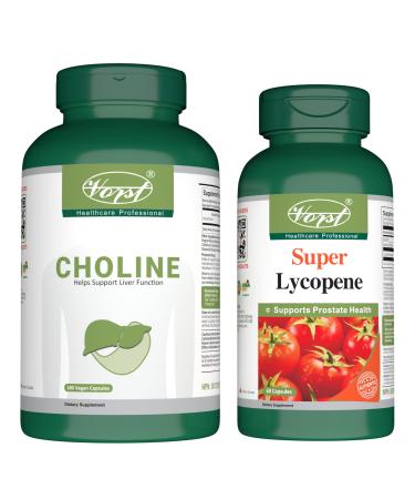 VORST Choline Bitartrate 180 Vegan Capsules & Premium Lycopene 60 Capsules (Combo Bundle 2 Bottles)