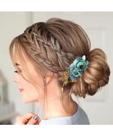 Anulely Hair Combs Floral Bridal Headpiece Bride Hair Comb Photo Prop Hair Wreath Spring Wedding Hair Piece Barrette Prom Girl Decorative Bridal Headband For Wedding Blue - Buy Online on GoSupps.com