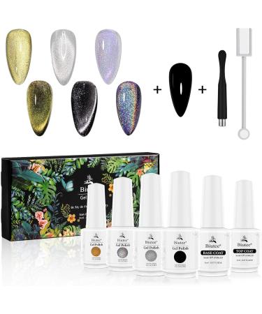 Biutee Holographic Glitter 9D Cat Eye Gel Nail Polish Kit 6 colors - Magnetic Gel Polish and Black Color Gel Soak Off UV Gel Nail Art Varnish - Home DIY Nail Art Salon - Buy Online on GoSupps.com