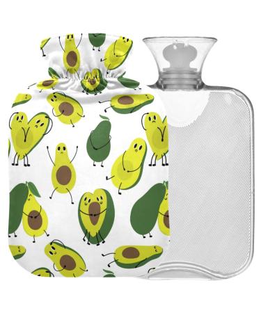 NAANLE CARTOON Beautiful Avocado hot water bottle with reference transparent hot water bottle 2l large hot hot water bottle for bed hand feet warmer pain relief heat and cold therapy