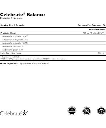 Celebrate Vitamins Balance Probiotic + Prebiotic - Post Bariatric Surgery Daily Supplement for Women & Men 28.5 Billion CFU - Supports Digestive & Immune Health Gluten Free (30 Capsules) 1 Count (Pack of 1) - Buy Online on GoSupps.com