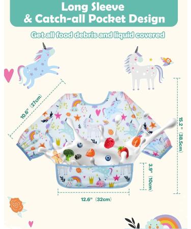Lictin Waterproof Baby Bibs with Sleeves 5 Pcs - Unisex Feeding Apron for Infant Toddler 0-2 Years - Cute Cartoon Design - Multicolor - Buy Online on GoSupps.com