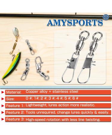 AMYSPORTS Fishing Swivels with Interlock Snap Ball Bearing Swivels - 25pcs, Size 0 (20lb) - Saltwater/Freshwater Tackle Leaders - Buy Online on GoSupps.com