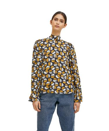 Compania Fantastica High-Neck top with lace on The Back Stamped Coffee Beans FA21COC09 8 Blue Yellow