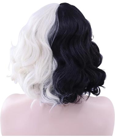 Cruella Deville Wigs Black and White Wigs Short Curly Wig & Wig Cap Wavy Curly Wigs Halloween Cosplay Party Wig for Women Men Halloween Decoration Cosplay supplies - Buy Online on GoSupps.com