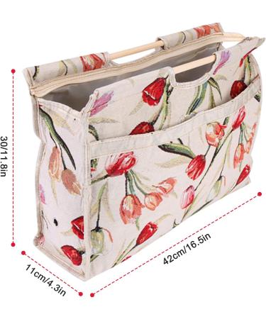Exquisite Knitting Tote Bag with Wood Handle for Needles and Sewing Tools - Red Flower Design - Buy Online on GoSupps.com