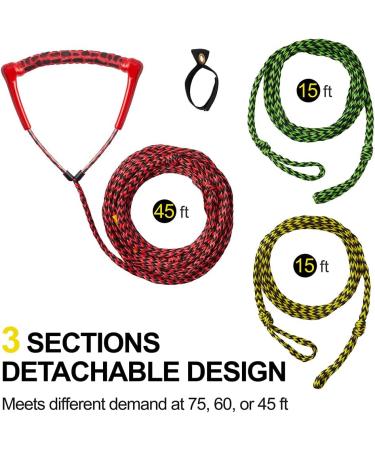Obcursco 75ft Ski Rope| 5-Section Watersports Rope with EVA Handle for Wakeboard, Water Ski, Kneeboard | Multi Color - Buy Online on GoSupps.com