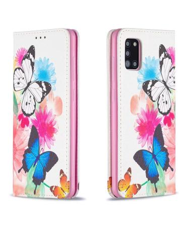 Miagon Wallet Folio Flip PU Leather Case for Samsung Galaxy A31 Creative Painted Design Full-Body Protective Cover Card Holder Kickstand Magnetic Butterfly Flower Samsung Galaxy A31 Butterfly Flower