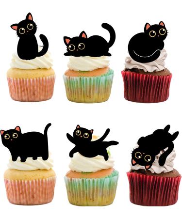 18pcs Cute Black Cat Cupcake Toppers for Boys Girls Pet Baby Shower Kitten Meow Party Supplies Favor Glitter Black Cat Themed Birthday Party Decorations - Buy Online on GoSupps.com