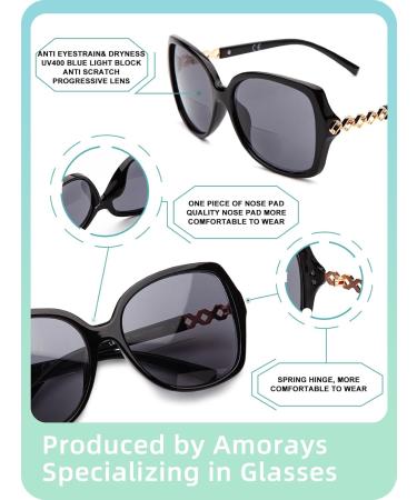 Amorays Bifocal Sunglasses for Women - Oversize Vintage UV400 Anti Blue Light 2 Pack (Black & Blue) - Buy Online on GoSupps.com