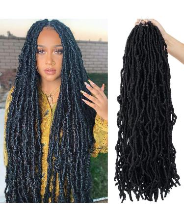 Youngther 24 Inch New Faux Locs Crochet Hair 126 Strands Extensible New Goddess Soft Locs Crochet Hair Pre Looped Synthetic Crochet Braiding Hair for Black Women(24inch 6packs 1B) 24 Inch (Pack of 6) 1B