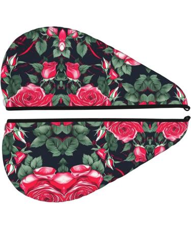 Rose Floral Coral Velvet Hair Drying Cap with Buttons - Anti-Frizz for Curly Long & Thick Hair - Buy Online on GoSupps.com