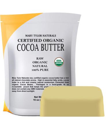 Mary Tylor Naturals Organic Cocoa Butter 1 lb   USDA Certified Raw Unrefined  Non-Deodorized  Rich In Antioxidants   for DIY Recipes  Lip Balms  Lotions  Creams  Stretch Marks Cocoa Butter 1 Pound (Pack of 1)
