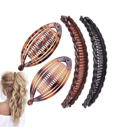 Aaiffey 4pcs Banana Hair Clips Vintage Clincher Combs Tool for Thick Curly Hair Accessories Fishtail Hair Clip Combs Double Banana Clip Set for Women Girls 4 Pcs