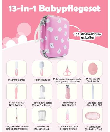 Lictin Baby Care Set 12-Piece | Newborn Essentials with Thermometer Nail Scissors Brush & Comb | Pink Baby Care Set - Buy Online on GoSupps.com