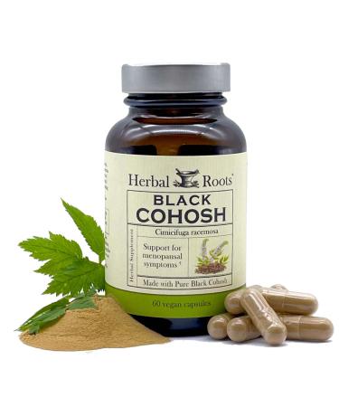 Herbal Roots Organic Black Cohosh Root - Max Strength 600mg - Menopause Supplements for Women - 60 Capsules, Vegan, Made in The USA