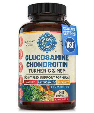 WHOLE WORLD WELLNESS Joint Support Supplement with Glucosamine Chondroitin MSM Turmeric Boswelia. Supports Inflammatory Response Discomfort Relief for Knees Hands Back Joints. NSF Certified USA Made