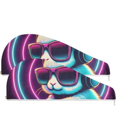 Buy Dj Rabbit Colorful Neon Light Hair Towel 2 Pack | Super Absorbent Quick Dry Hair Turbans for Women & Girls - Ideal for Fast Hair Drying - Buy Online on GoSupps.com
