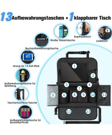 Buy Eweima Auto Organizer for Children 13 Storage Compartments & Foldable Table Back Seat Organizer with Touchscreen Tablet Holder Waterproof & Black - Buy Online on GoSupps.com