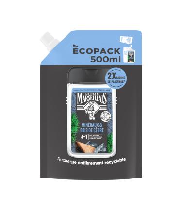 Le Petit Marseillais Le Petit Marseillais | Men's Mineral & Cedarwood Shower Gel Refill (ecopack of 500ml) 4-in-1 formula body hair face & bea