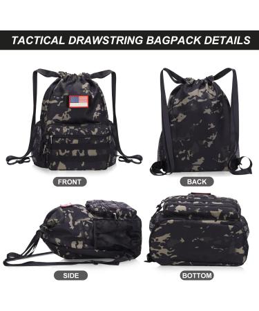 ATRIPACK Tactical Drawstring Backpack Water-Resistant Swim Bag String Bag Sandproof Beach Backbag American Flag Cinch Sack Bookbag for Men Women Boys Girls Basketball Swim Gym Sports(Black Camo - Buy Online on GoSupps.com