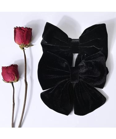 Velvet Hair Bows Set for Girls - 2 Big Black Fall Bow Alligator Clips | Toddler Teens Kids Accessories - Buy Online on GoSupps.com