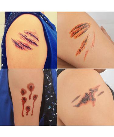 COKOHAPPY Halloween Bleeding Wound Scar Temporary Tattoo - 10 Sheets for Party Cosplay Costume, Realistic Look - Buy Online on GoSupps.com