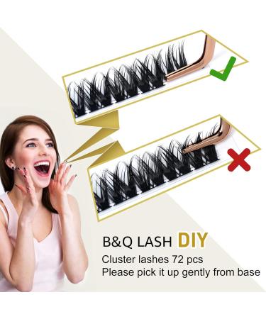 Cluster Lashes C Curl 16mm - 72 Clusters | B&Q Lash Extensions for DIY Volume Eyelash Clusters | Soft Wispy Individual Lashes for DIY at Home - C-16mm B17 - Buy Online on GoSupps.com