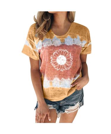 Women's T-Shirt Summer Women's Blouse Short Sleeve Floral Print T-Shirt Clothing Woman Basic Shirt Pullover Crew Neck Clothes T-Shirt Tops Casual Plain Tops Women's Blouse Khaki S