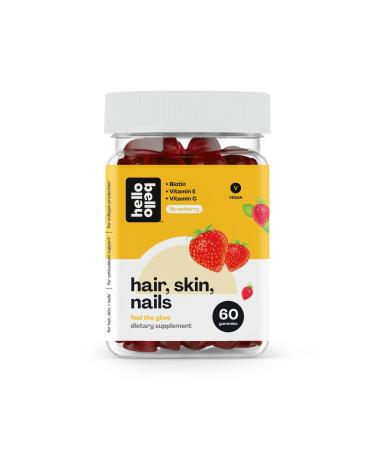 Hello Bello Hair Skin & Nails Vitamins I Vegan and nonGMO Natural Strawberry Flavor Gummies I 2500 mcg of Biotin with Vitamin E and Vitamin C for Collagen Production I 60 Count (1 Pack) 60 Count (Pack of 1)