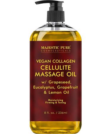 MAJESTIC PURE Cellulite Massage Oil with Vegan Collagen & Stem Cells - Anti Cellulite Essential Oil Blend for Skin Tightening and Firming - 16 fl oz - Buy Online on GoSupps.com