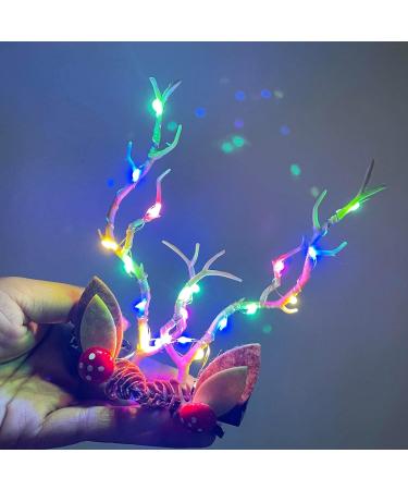 Carufin LED Christmas Glowing Hairpin Simulation Tree Branch Hair Clips Light up Elk Antlers Feathers Headdress Party Decorative for Women Girls (D) - Buy Online on GoSupps.com