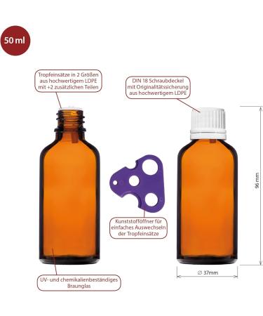 Handsunity 50ml Small Amber Glass Dropper Bottles - 6 Pack with White Drip Caps - Ideal for Pharmacy & DIY Projects - Buy Online on GoSupps.com