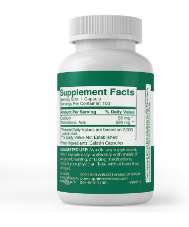 Pantothenic Acid (Vitamin B5) 100 Capsules - Pure Calcium Supplement - Buy Online on GoSupps.com