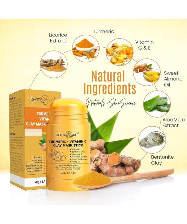 DERMAXGEN Turmeric + Vitamin C Mask Stick 1.41oz - Detox Clay Face Mask for Acne & Scars - Skin Brightening & Pore Cleansing Formula - Buy Online on GoSupps.com