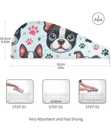 Dog Footprints Hair Towel 2 Pack - Super Absorbent Quick Dry Hair Turbans for Women & Girls | Ideal for Fast Drying - Buy Online on GoSupps.com