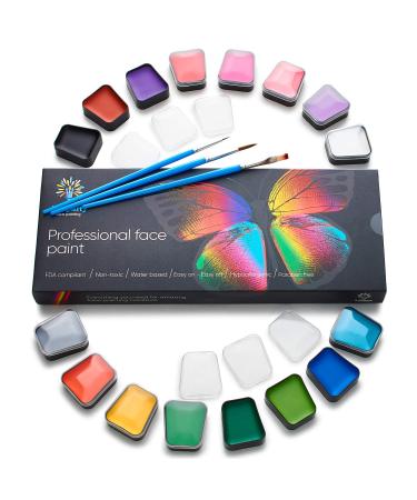 Face Paint Kit Easy to Apply & Remove Dermatologically Tested Water Activated Non-Toxic & Hypoallergenic Professional Face Painting Kit for Kids & Adults 16 Count (Pack of 1)