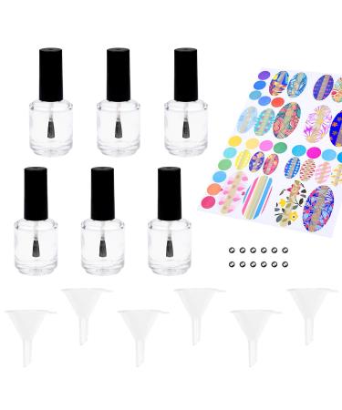 Empty nail polish bottles with Dupont brushes - 6 -series set - clear transparent glass - including funnel (for easy filling) and mixed balls - create your own nail polish - Buy Online on GoSupps.com