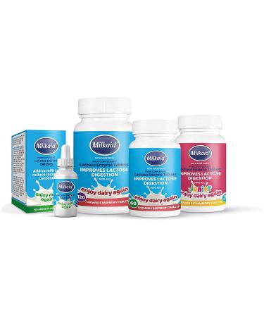Milkaid Lactase Enzyme Drops for Lactose Intolerance Relief | Fast Acting Dairy Digestive Supplement | Prevents Gas, Bloating & Diarrhea | Gluten Free & Vegetarian | 0.5 Fl Oz - Buy Online on GoSupps.com