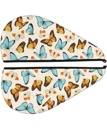 Hair Towel Wrap with Button - Fast Drying Towel Turban for Quick Hair Drying (Butterflies Design) | International Shipping - Buy Online on GoSupps.com