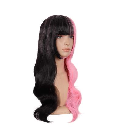 MapofBeauty 24 Inch Mixed Color Flat Pony Wave Wig - Stylish Pink/Black Curly Cosplay Hair - Buy Online on GoSupps.com