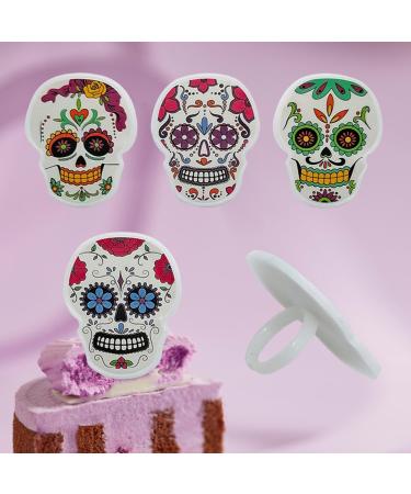 Day of the Dead Cupcake Rings 24Pcs Sugar Skull Cupcake Toppers Decoration for Kids Dia De Los Muertos Halloween Birthday Party Favors Supplies - Buy Online on GoSupps.com