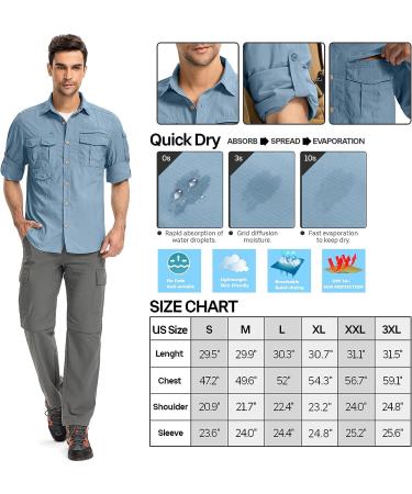 Men's Sun Protection Hiking Fishing Safari Shirt | Quick Dry Cargo | Blue X-Large - Buy Online on GoSupps.com