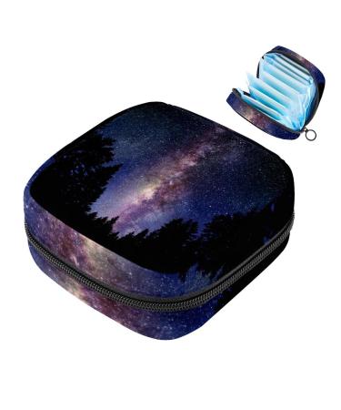 Menstruation pad bag with zipper women's napkin bag tampons collective bags for women and girls (Galaxy Sky in the Forest)