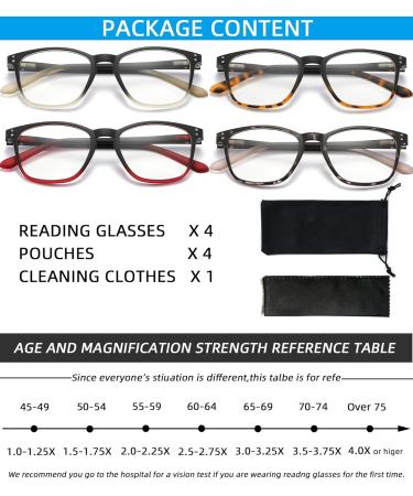 4 Pack Reading Glasses for Men - Blue Light Blocking Spring Hinge Anti Glare Lightweight 2.75 Readers (Crystal Grey/Brown Tortoise/Red/Black Tortoise - Buy Online on GoSupps.com