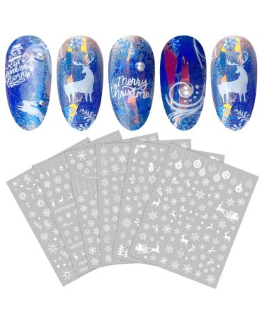 Christmas Nail Stickers 10 Sheets Self-Adhesive Nail Decal Snowflake Winter White Nail Art Decoration Design Supplies