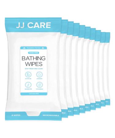 JJ CARE Bathing Wipes Pack of 10 (8 wipes per pouch), Body Wipes for Adults Bathing, Bath Wipes for Adults No Rinse Needed, Shower Wipes for the Elderly, Bath Wipes for Adults