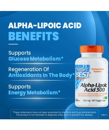 Buy Doctor's Best Alpha-Lipoic Acid 300mg - Supports Glucose Metabolism & Energy Production - Non-GMO Gluten Free Vegan - 180 Count - Buy Online on GoSupps.com